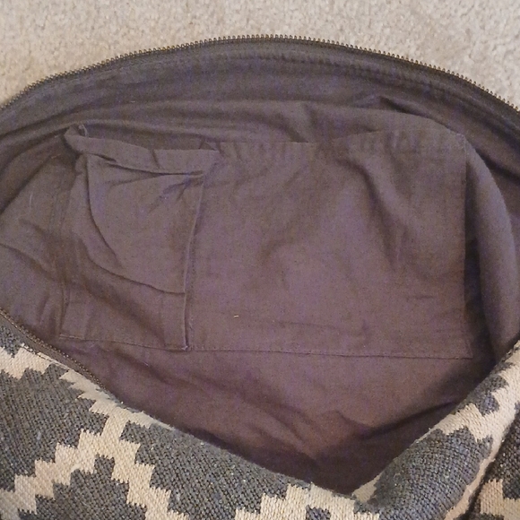 Gray and Cream Travel Duffel Bag with Diamond Pattern - Picture 7 of 11